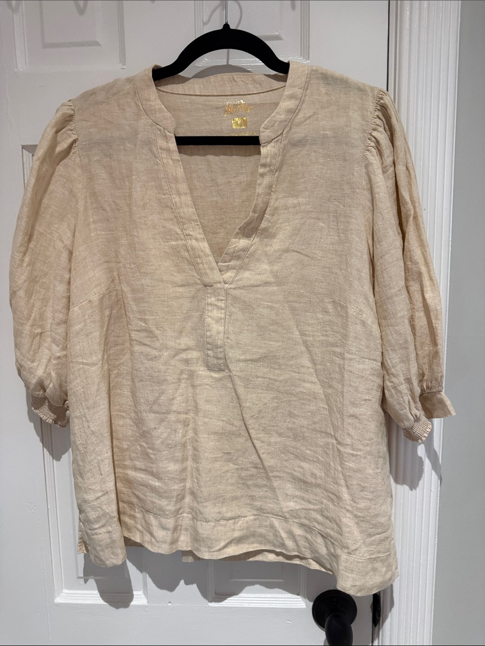 LILLY PULITZER LAGOON LINEN TOP TAN 14 EUC